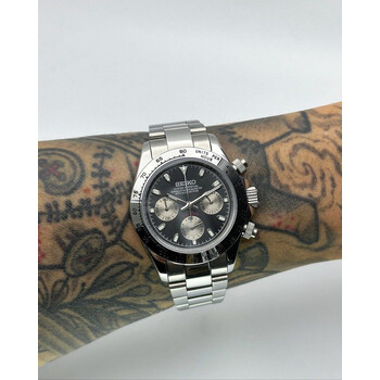 Custom Seiko Mod • Matte Black Steel Quartz Chronograph Daytona • 39.5mm